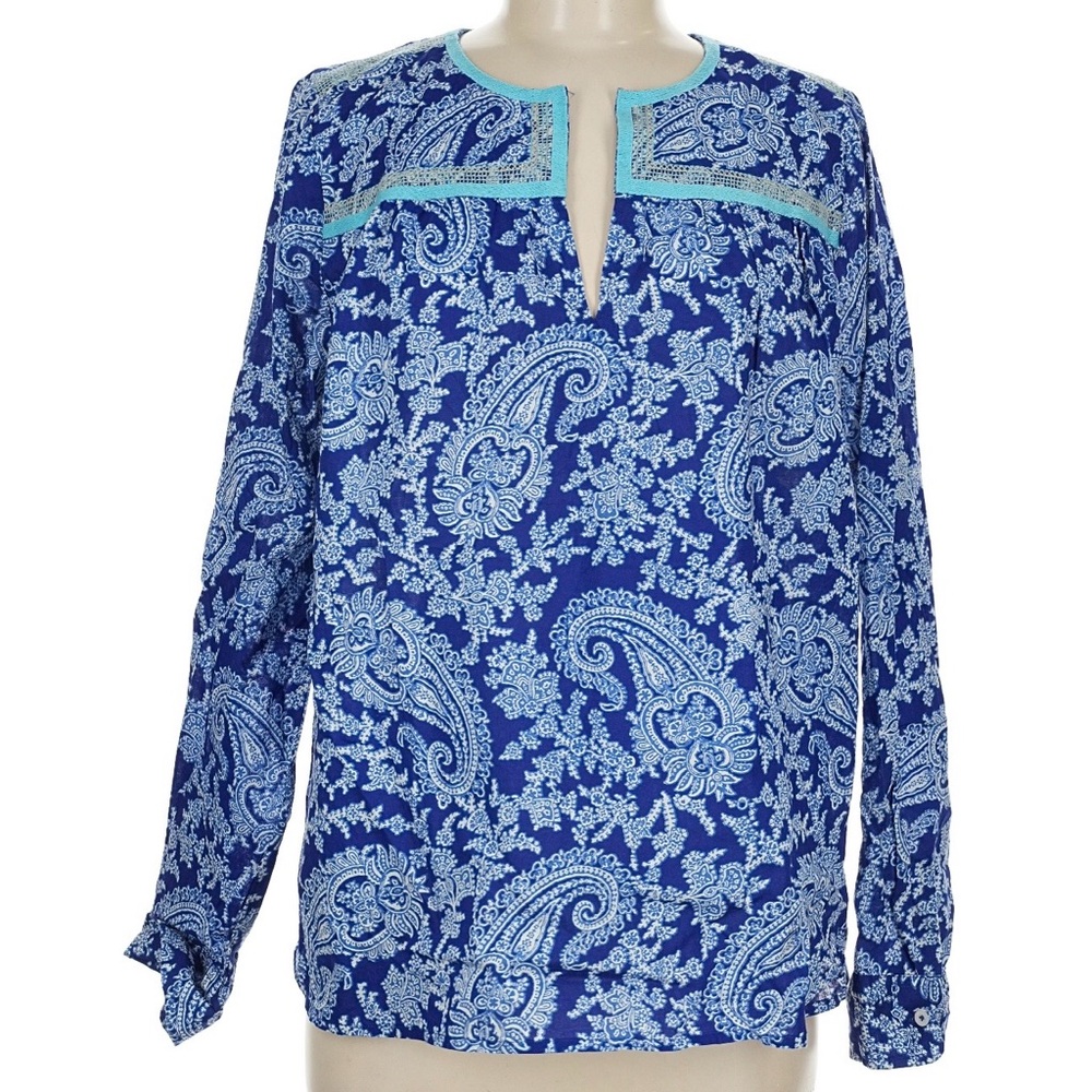 NWOT Blue Paisley Split-Neck Women's Top